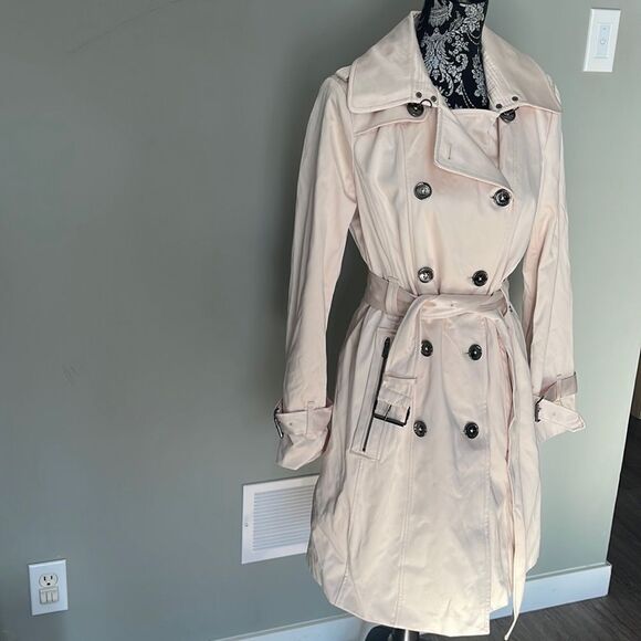 London Fog Belted Bonded Satin Trench Coat-pink - Picture 1 of 6